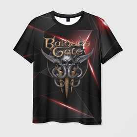 Мужская футболка 3D с принтом Baldurs Gate 3 logo  black red в Белгороде, 100% полиэфир | прямой крой, круглый вырез горловины, длина до линии бедер | Тематика изображения на принте: 