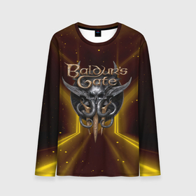 Мужской лонгслив 3D с принтом Baldurs Gate 3 logo  black gold в Екатеринбурге, 100% полиэстер | длинные рукава, круглый вырез горловины, полуприлегающий силуэт | 