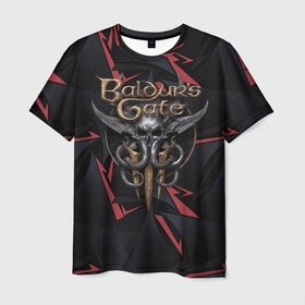 Мужская футболка 3D с принтом Baldurs Gate 3  logo dark red в Екатеринбурге, 100% полиэфир | прямой крой, круглый вырез горловины, длина до линии бедер | 