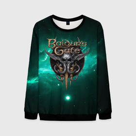 Мужской свитшот 3D с принтом Baldurs Gate 3  logo   green в Ухте, 100% полиэстер с мягким внутренним слоем | круглый вырез горловины, мягкая резинка на манжетах и поясе, свободная посадка по фигуре | 