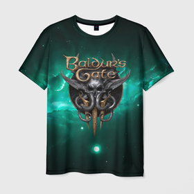 Мужская футболка 3D с принтом Baldurs Gate 3  logo   green в Белгороде, 100% полиэфир | прямой крой, круглый вырез горловины, длина до линии бедер | 