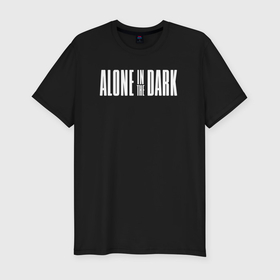 Мужская футболка хлопок Slim с принтом Alone in the dark logo в Тюмени, 92% хлопок, 8% лайкра | приталенный силуэт, круглый вырез ворота, длина до линии бедра, короткий рукав | 