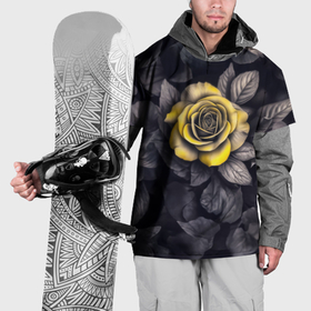 Накидка на куртку 3D с принтом Желтая роза на черно белых листьях в Екатеринбурге, 100% полиэстер |  | Тематика изображения на принте: 