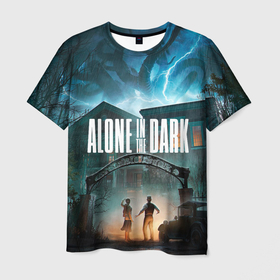 Мужская футболка 3D с принтом Особняк Alone in the dark , 100% полиэфир | прямой крой, круглый вырез горловины, длина до линии бедер | 