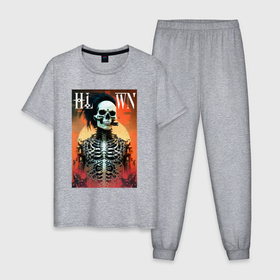 Мужская пижама хлопок с принтом Крутой чувак   скелет   хэллоуин в Тюмени, 100% хлопок | брюки и футболка прямого кроя, без карманов, на брюках мягкая резинка на поясе и по низу штанин
 | 