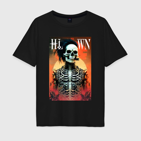 Мужская футболка хлопок Oversize с принтом Крутой чувак   скелет   хэллоуин в Тюмени, 100% хлопок | свободный крой, круглый ворот, “спинка” длиннее передней части | 