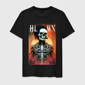 Мужская футболка хлопок с принтом Крутой чувак   скелет   хэллоуин в Тюмени, 100% хлопок | прямой крой, круглый вырез горловины, длина до линии бедер, слегка спущенное плечо. | 