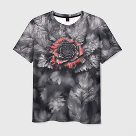 Мужская футболка 3D с принтом Роза на черно белом фоне в Курске, 100% полиэфир | прямой крой, круглый вырез горловины, длина до линии бедер | Тематика изображения на принте: 
