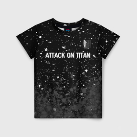Детская футболка 3D с принтом Attack on Titan glitch на темном фоне: символ сверху в Екатеринбурге, 100% гипоаллергенный полиэфир | прямой крой, круглый вырез горловины, длина до линии бедер, чуть спущенное плечо, ткань немного тянется | Тематика изображения на принте: 