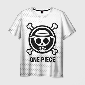 Мужская футболка 3D с принтом One Piece glitch на светлом фоне в Екатеринбурге, 100% полиэфир | прямой крой, круглый вырез горловины, длина до линии бедер | 