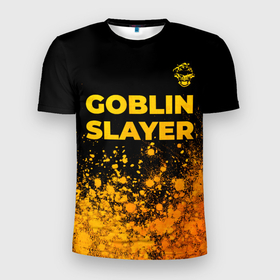 Мужская футболка 3D Slim с принтом Goblin Slayer   gold gradient: символ сверху в Петрозаводске, 100% полиэстер с улучшенными характеристиками | приталенный силуэт, круглая горловина, широкие плечи, сужается к линии бедра | 