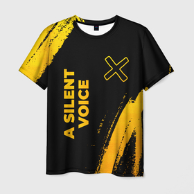 Мужская футболка 3D с принтом A Silent Voice   gold gradient: надпись, символ , 100% полиэфир | прямой крой, круглый вырез горловины, длина до линии бедер | 