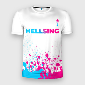 Мужская футболка 3D Slim с принтом Hellsing neon gradient style: символ сверху в Кировске, 100% полиэстер с улучшенными характеристиками | приталенный силуэт, круглая горловина, широкие плечи, сужается к линии бедра | Тематика изображения на принте: 