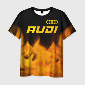 Мужская футболка 3D с принтом Audi   gold gradient: символ сверху в Тюмени, 100% полиэфир | прямой крой, круглый вырез горловины, длина до линии бедер | Тематика изображения на принте: 