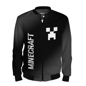 Мужской бомбер 3D с принтом Minecraft glitch на темном фоне: надпись, символ , 100% полиэстер | застегивается на молнию, по бокам два кармана без застежек, по низу бомбера и на воротнике - эластичная резинка | 