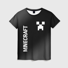 Женская футболка 3D с принтом Minecraft glitch на темном фоне: надпись, символ в Петрозаводске, 100% полиэфир ( синтетическое хлопкоподобное полотно) | прямой крой, круглый вырез горловины, длина до линии бедер | 