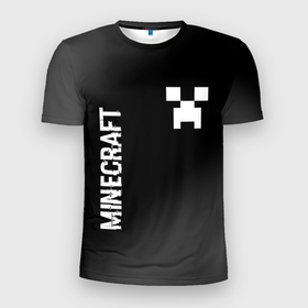Мужская футболка 3D Slim с принтом Minecraft glitch на темном фоне: надпись, символ , 100% полиэстер с улучшенными характеристиками | приталенный силуэт, круглая горловина, широкие плечи, сужается к линии бедра | Тематика изображения на принте: 