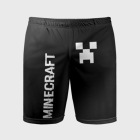 Мужские шорты спортивные с принтом Minecraft glitch на темном фоне: надпись, символ ,  |  | Тематика изображения на принте: 