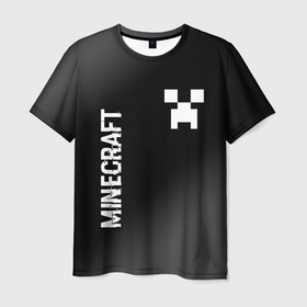 Мужская футболка 3D с принтом Minecraft glitch на темном фоне: надпись, символ в Курске, 100% полиэфир | прямой крой, круглый вырез горловины, длина до линии бедер | Тематика изображения на принте: 
