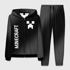 Мужской костюм 3D с принтом Minecraft glitch на темном фоне: надпись, символ , 100% полиэстер | Манжеты и пояс оформлены тканевой резинкой, двухслойный капюшон со шнурком для регулировки, карманы спереди | 