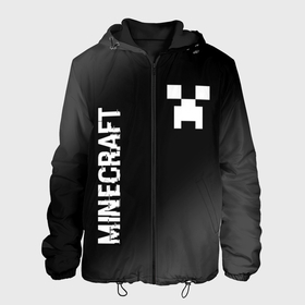 Мужская куртка 3D с принтом Minecraft glitch на темном фоне: надпись, символ в Курске, ткань верха — 100% полиэстер, подклад — флис | прямой крой, подол и капюшон оформлены резинкой с фиксаторами, два кармана без застежек по бокам, один большой потайной карман на груди. Карман на груди застегивается на липучку | 