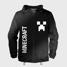 Мужская ветровка 3D с принтом Minecraft glitch на темном фоне: надпись, символ , 100% полиэстер | подол и капюшон оформлены резинкой с фиксаторами, два кармана без застежек по бокам, один потайной карман на груди | 
