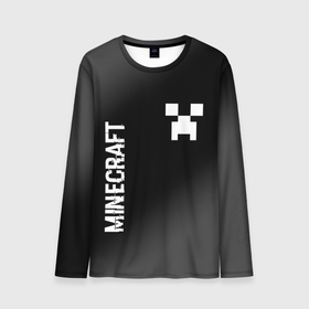 Мужской лонгслив 3D с принтом Minecraft glitch на темном фоне: надпись, символ , 100% полиэстер | длинные рукава, круглый вырез горловины, полуприлегающий силуэт | 