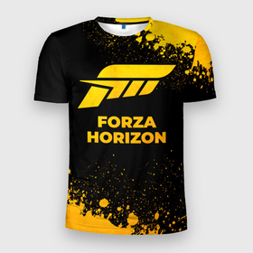 Мужская футболка 3D Slim с принтом Forza Horizon   gold gradient , 100% полиэстер с улучшенными характеристиками | приталенный силуэт, круглая горловина, широкие плечи, сужается к линии бедра | 