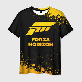 Мужская футболка 3D с принтом Forza Horizon   gold gradient в Курске, 100% полиэфир | прямой крой, круглый вырез горловины, длина до линии бедер | 