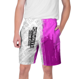 Мужские шорты 3D с принтом Five Finger Death Punch rock legends: по вертикали в Курске,  полиэстер 100% | прямой крой, два кармана без застежек по бокам. Мягкая трикотажная резинка на поясе, внутри которой широкие завязки. Длина чуть выше колен | 