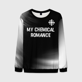 Мужской свитшот 3D с принтом My Chemical Romance glitch на темном фоне: символ сверху , 100% полиэстер с мягким внутренним слоем | круглый вырез горловины, мягкая резинка на манжетах и поясе, свободная посадка по фигуре | 