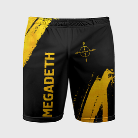 Мужские шорты спортивные с принтом Megadeth   gold gradient: надпись, символ в Кировске,  |  | 
