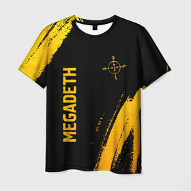 Мужская футболка 3D с принтом Megadeth   gold gradient: надпись, символ , 100% полиэфир | прямой крой, круглый вырез горловины, длина до линии бедер | 