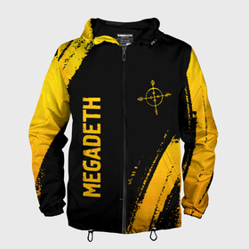 Мужская ветровка 3D с принтом Megadeth   gold gradient: надпись, символ в Белгороде, 100% полиэстер | подол и капюшон оформлены резинкой с фиксаторами, два кармана без застежек по бокам, один потайной карман на груди | 