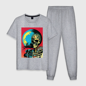 Мужская пижама хлопок с принтом Череп на фоне луны   нейросеть   поп арт в Курске, 100% хлопок | брюки и футболка прямого кроя, без карманов, на брюках мягкая резинка на поясе и по низу штанин
 | 