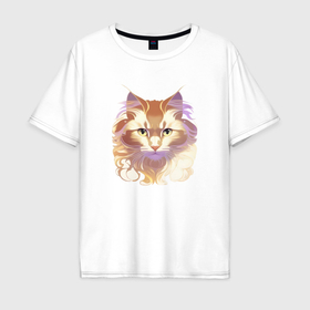 Мужская футболка хлопок Oversize с принтом Теплый кот в Курске, 100% хлопок | свободный крой, круглый ворот, “спинка” длиннее передней части | 