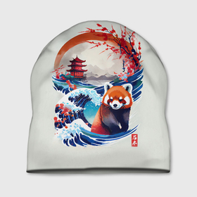 Шапка 3D с принтом Красная панда на охоте , 100% полиэстер | универсальный размер, печать по всей поверхности изделия | 