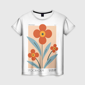 Женская футболка 3D с принтом Цветочный рынок   Стокгольм , 100% полиэфир ( синтетическое хлопкоподобное полотно) | прямой крой, круглый вырез горловины, длина до линии бедер | 