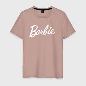 Светящаяся мужская футболка с принтом Barbie white logo в Курске,  |  | Тематика изображения на принте: 