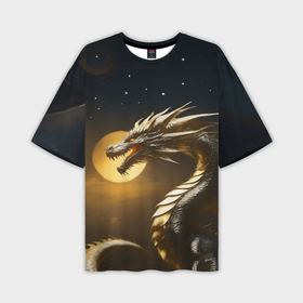 Мужская футболка oversize 3D с принтом Фантастический золотой дракон в Екатеринбурге,  |  | Тематика изображения на принте: 