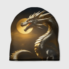 Шапка 3D с принтом Фантастический золотой дракон , 100% полиэстер | универсальный размер, печать по всей поверхности изделия | 
