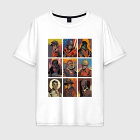 Мужская футболка хлопок Oversize с принтом Team fortress 2   портреты персонажей в Белгороде, 100% хлопок | свободный крой, круглый ворот, “спинка” длиннее передней части | 