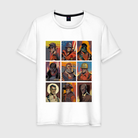 Мужская футболка хлопок с принтом Team fortress 2   портреты персонажей в Белгороде, 100% хлопок | прямой крой, круглый вырез горловины, длина до линии бедер, слегка спущенное плечо. | 