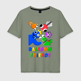 Мужская футболка хлопок Oversize с принтом Rainbow Friends персонажи в Тюмени, 100% хлопок | свободный крой, круглый ворот, “спинка” длиннее передней части | 
