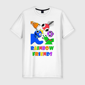 Мужская футболка хлопок Slim с принтом Rainbow Friends персонажи в Тюмени, 92% хлопок, 8% лайкра | приталенный силуэт, круглый вырез ворота, длина до линии бедра, короткий рукав | 