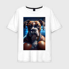 Мужская футболка хлопок Oversize с принтом Собака боксер в Тюмени, 100% хлопок | свободный крой, круглый ворот, “спинка” длиннее передней части | Тематика изображения на принте: 