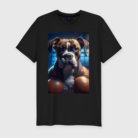 Мужская футболка хлопок Slim с принтом Собака боксер в Тюмени, 92% хлопок, 8% лайкра | приталенный силуэт, круглый вырез ворота, длина до линии бедра, короткий рукав | Тематика изображения на принте: 