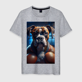 Мужская футболка хлопок с принтом Собака боксер в Тюмени, 100% хлопок | прямой крой, круглый вырез горловины, длина до линии бедер, слегка спущенное плечо. | Тематика изображения на принте: 