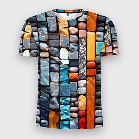 Мужская футболка 3D Slim с принтом Коллекция камней в Екатеринбурге, 100% полиэстер с улучшенными характеристиками | приталенный силуэт, круглая горловина, широкие плечи, сужается к линии бедра | Тематика изображения на принте: 