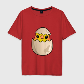 Мужская футболка хлопок Oversize с принтом Птенец вылупившийся из яйца в Тюмени, 100% хлопок | свободный крой, круглый ворот, “спинка” длиннее передней части | Тематика изображения на принте: 